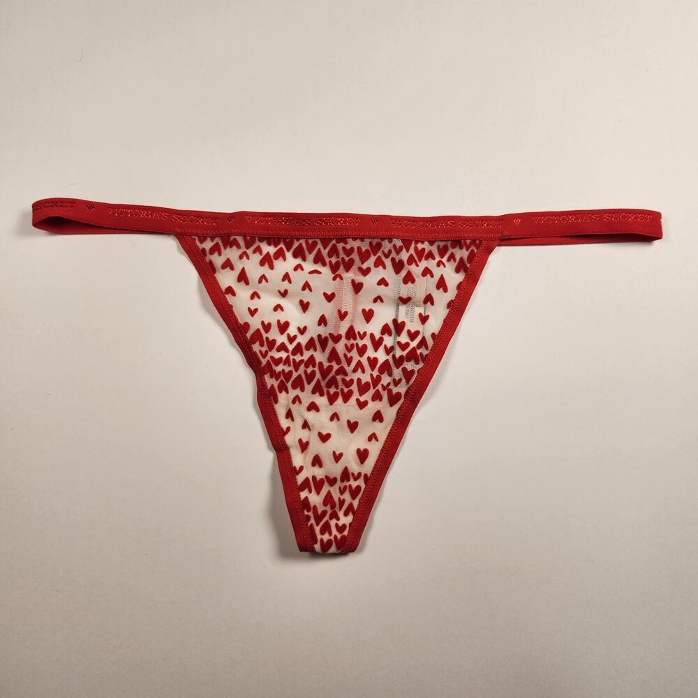 Victoria's Secret Very Sexy Mesh Heart V String Thong Panty - Red - Small